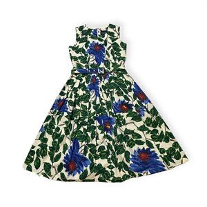 Samantha Sung Rachel A-Line Dress, Blue, Green floral print, Size 4‎